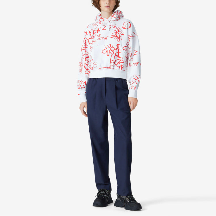 (WMNS) KENZO SS21 Valentine's Day Series Graffiti Pattern Hoodie White FB52SW6904MO-01B