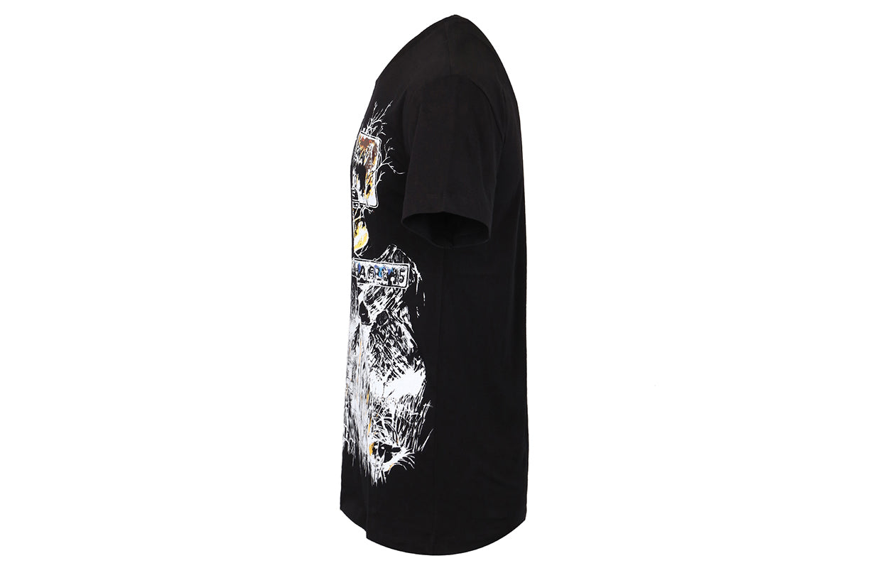 Men's Alexander McQueen SS21 Printing Pattern Round Neck Short Sleeve Black 291571-RER03-1164