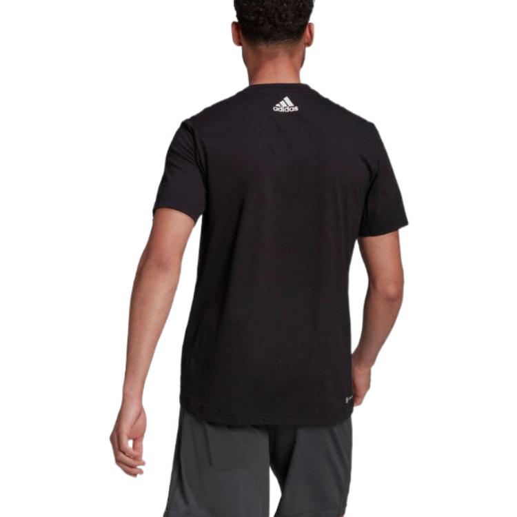 Men's adidas Straight Logo Printing Round Neck Pullover Short Sleeve Black T-Shirt HD4315
