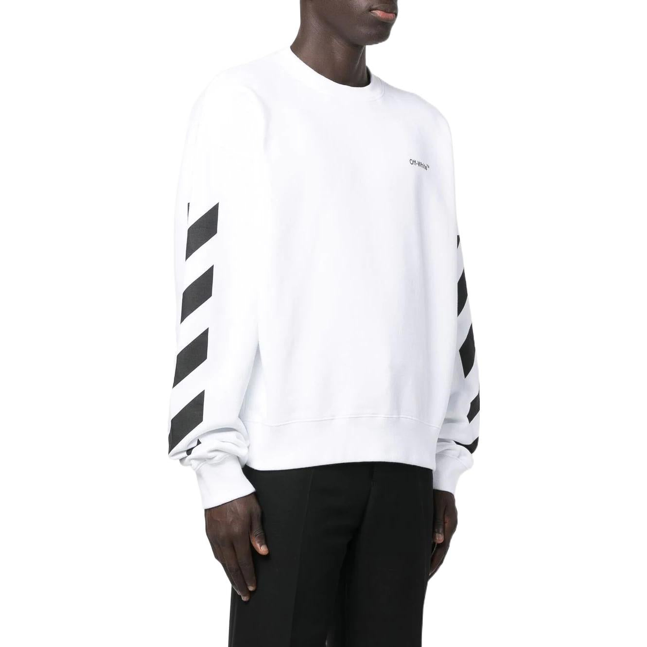 Men's Off-White FW22 Side Stripe Alphabet Printing Straight Round Neck Long Sleeves Autumn White OMBA058C99FLE0010110