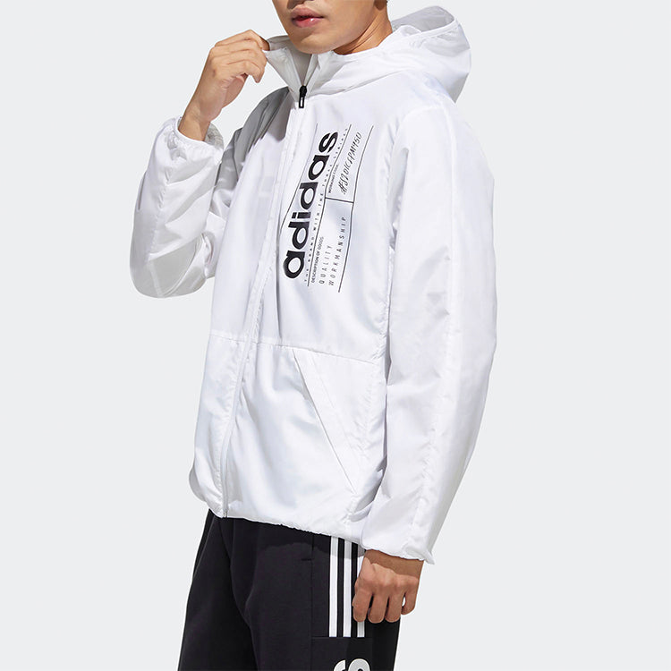 adidas logo Printing Casual hooded track Jacket White FL0175