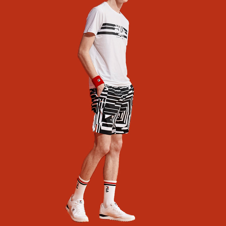 FILA Stripe Contrasting Colors logo Printing Short Sleeve White A11M023107F-WT