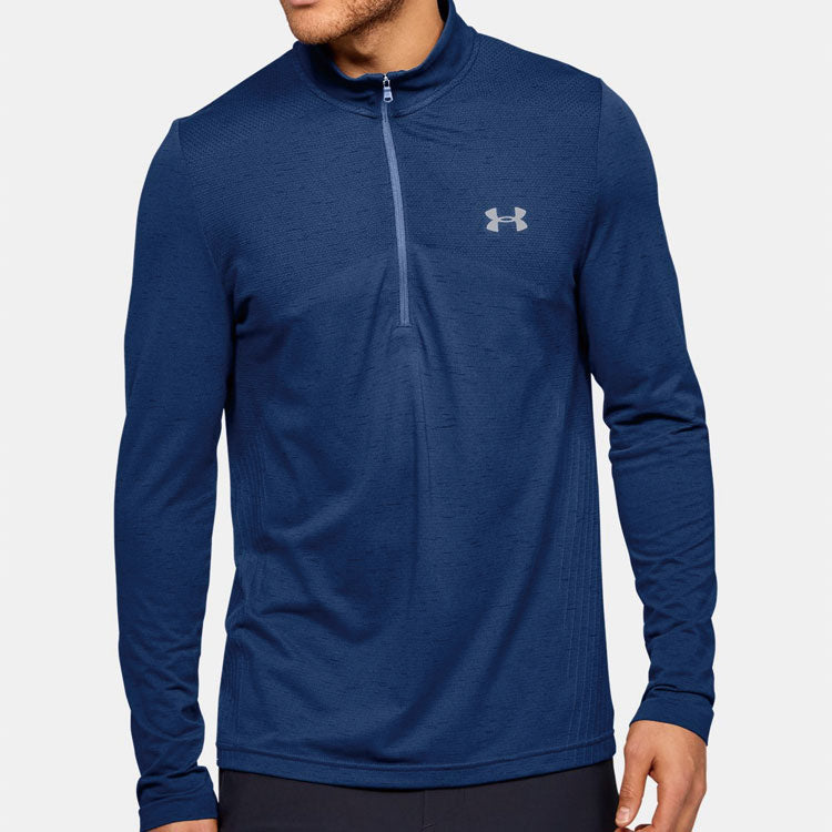 Under Armour Seamless 1/2 Zipper Sports Long Sleeves T-shirt USA Blue 1351452-449