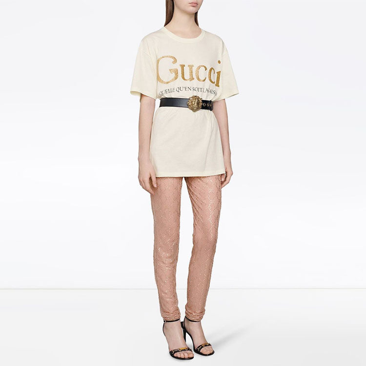(WMNS) Gucci Flash Printing Short Sleeve White 615044-XJCLF-7136