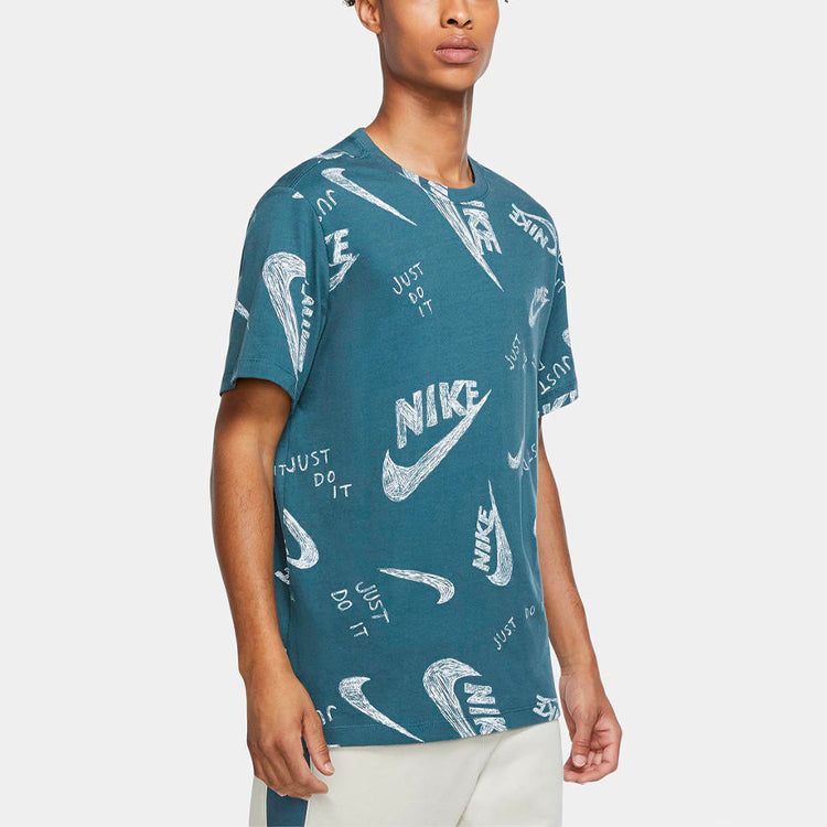 Nike Logo Round Neck Pullover Short Sleeve Blue CU9083-058
