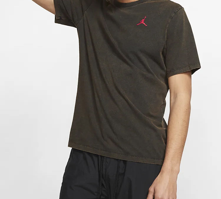 Air Jordan Back Printing Flying Man Retro Short Sleeve Distress Black AQ3735-010