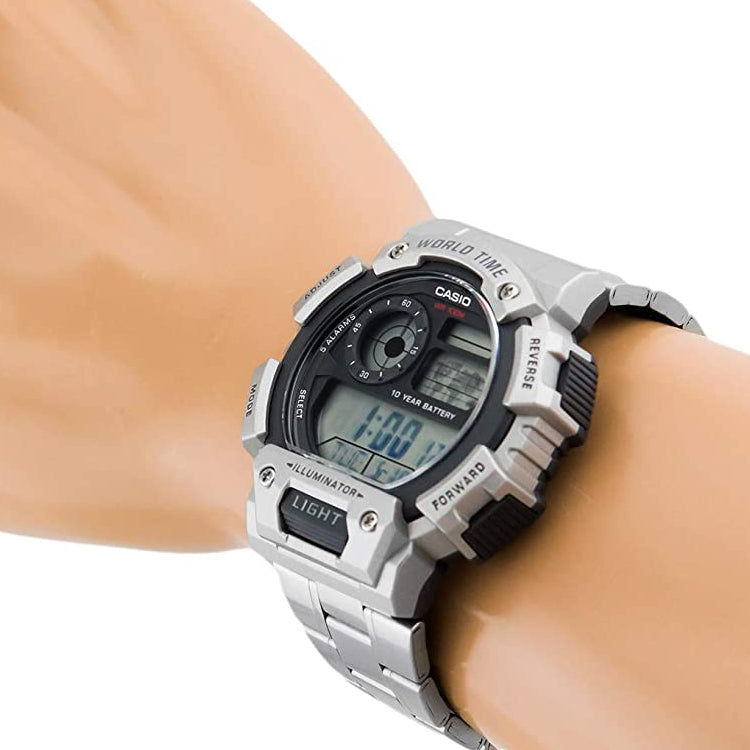 CASIO Quartz Waterproof Sports Mens SilverBlack Digital AE-1400WHD-1
