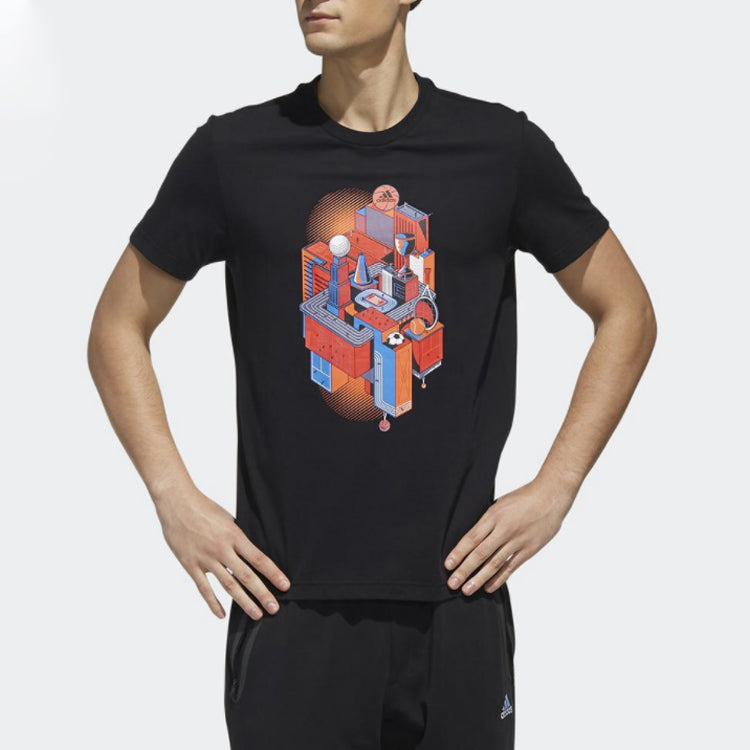 adidas Printing Short Sleeve Tee 'Black Multi-Color' DY8717