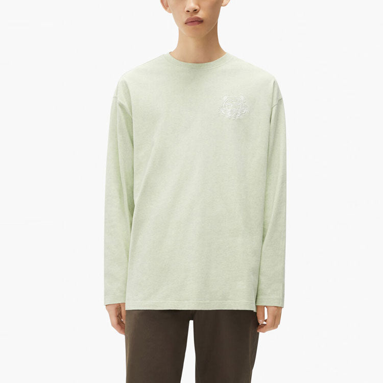 Men's KENZO FW21 Tiger Head Printing Casual Round Neck Long Sleeves Mint Green T-Shirt FB65TS197401-47
