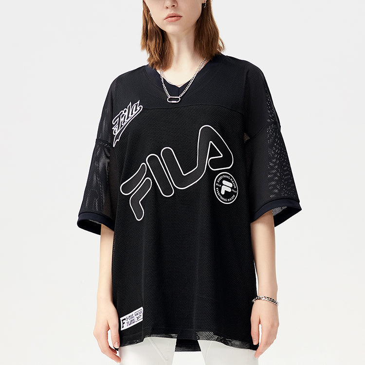 FILA FUSION Large Logo Mesh Breathable Short Sleeve Black T11W122112A-BK