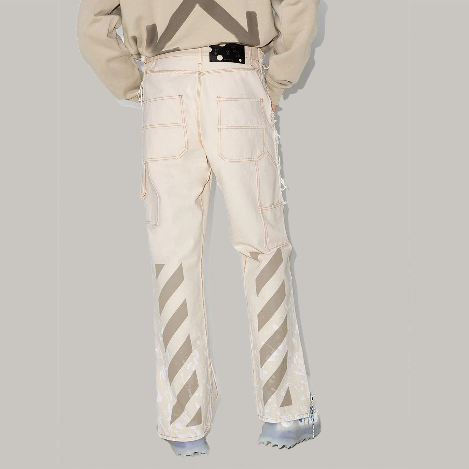 Off-White x Browns 50 Carpenter Mens Retro Loose Causal White Trousers OMCA172G20FAB0011717