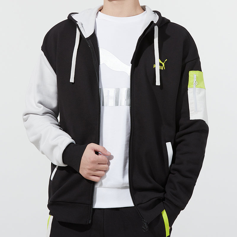 PUMA Retro Colorblock Knit hooded logo Jacket Black 534813-01