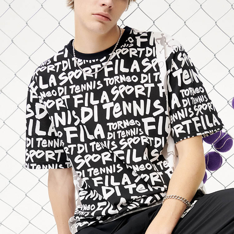 Men's FILA FUSION Casual Sports Breathable Full Print Short Sleeve T11M121116A-BK