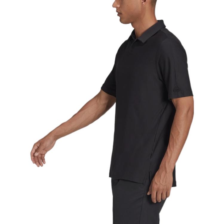 Men's adidas Solid Color Logo Embroidered Short Sleeve Black Polo Shirt GS4865