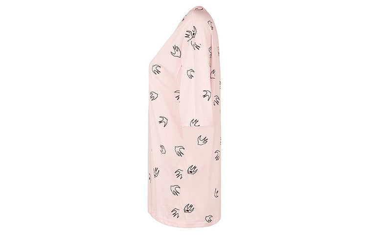 McQ Alexander McQueen Swallow Printing Round Neck Short Sleeve Pink 494256-RNJ54-5703