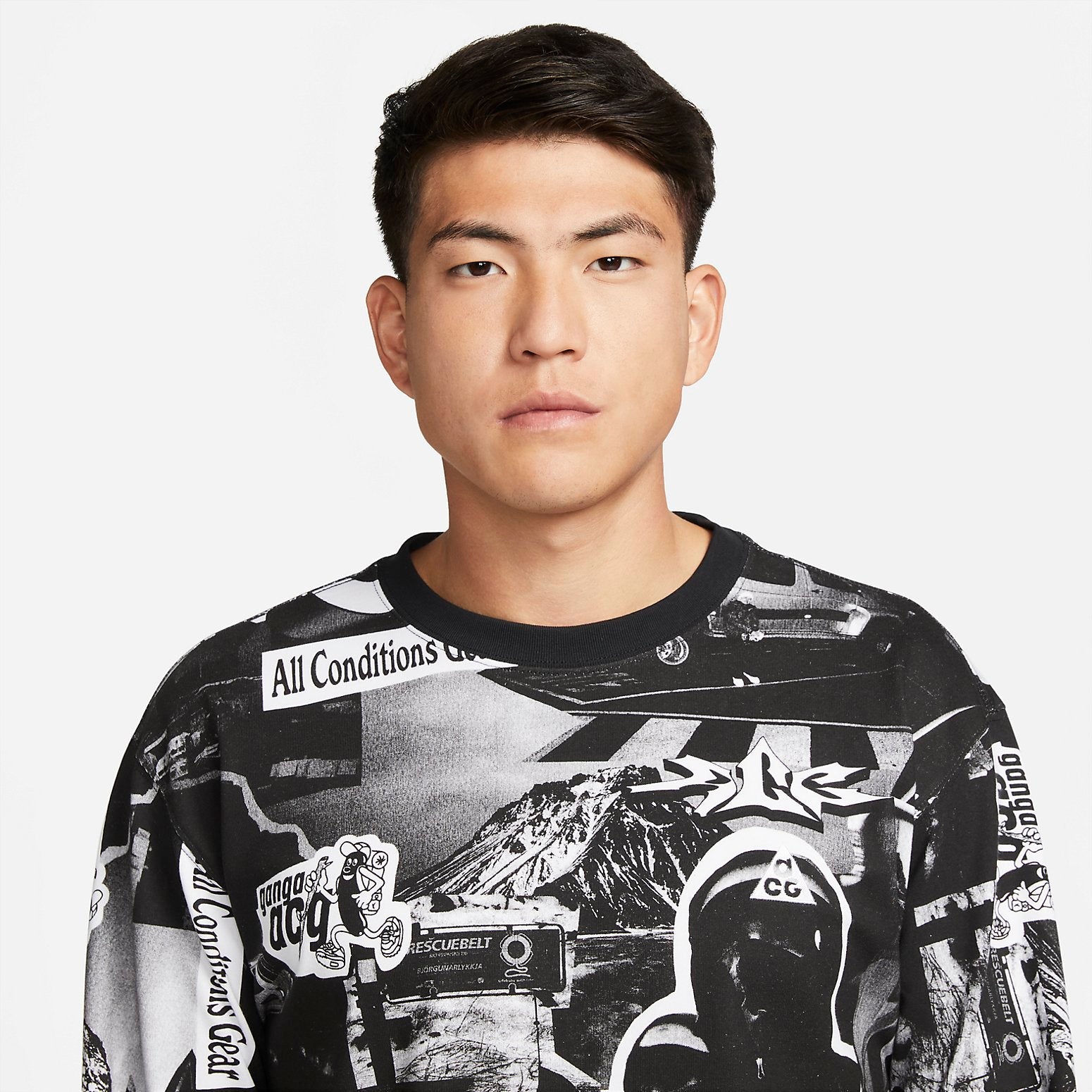 Nike ACG Glacier Long Sleeve Shirt Asia Sizing 'Black White' DJ5801-010