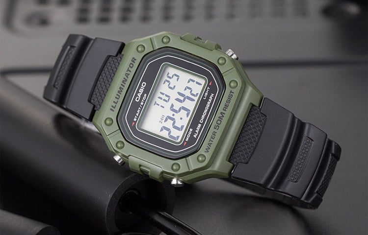 CASIO G Shock Waterproof Mens Black/Green Digital W-218H-3A