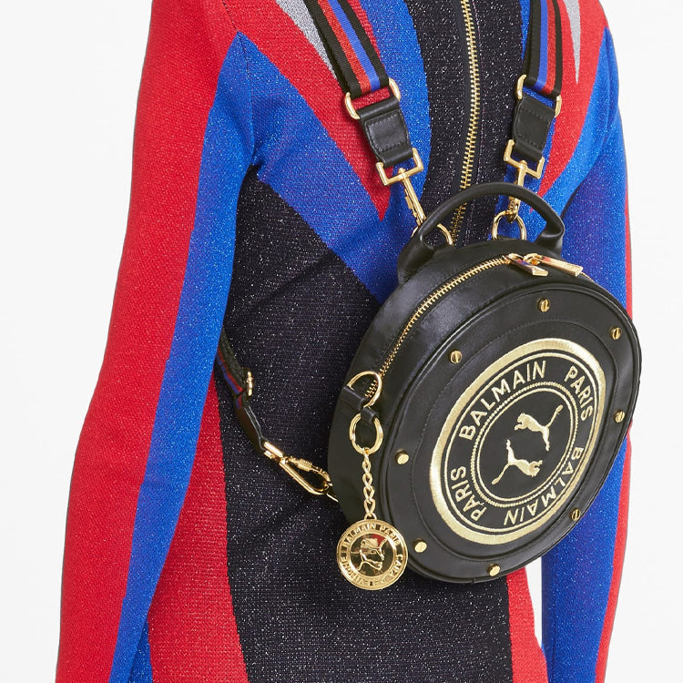 (WMNS) PUMA x Balmain Round Backpack Shoulder Body Bag 'Black Gold' 077127-01