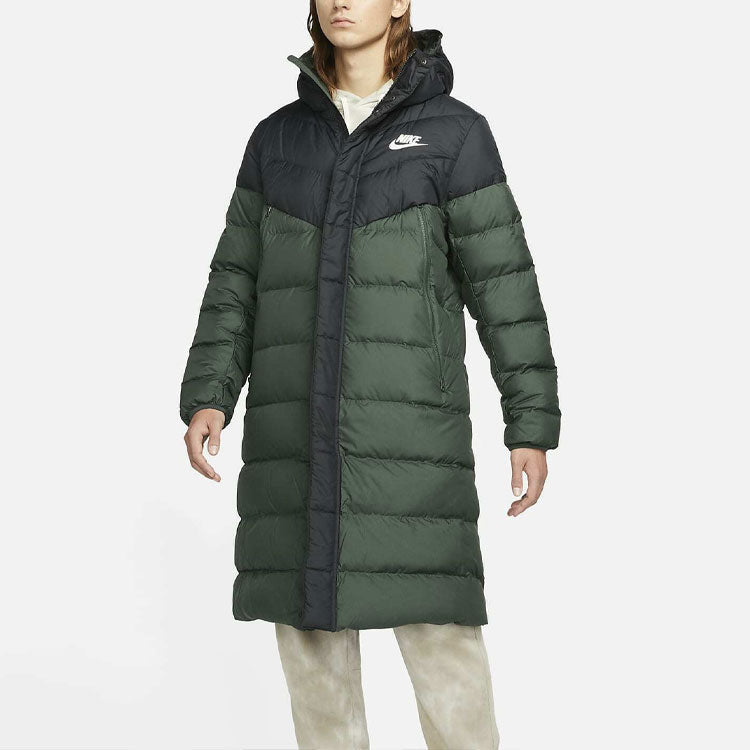 Nike Sportswear Splicing Long hooded down Jacket Black Green Colorblock CU0280-045
