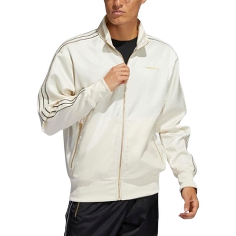 Men's adidas originals Solid Color Line Stand Collar Sports Jacket Autumn White H31291
