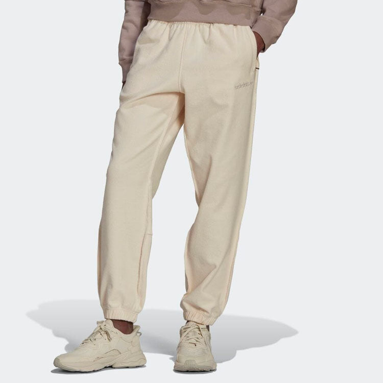 Men's adidas Solid Color Drawstring Lacing Bundle Feet Sports Pants/Trousers/Joggers Beige HP0435