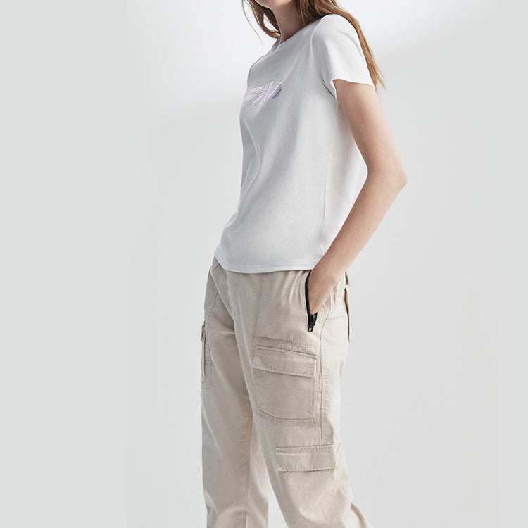 (WMNS) FILA Stripe Logo Printing Short Sleeve White F11W028104F-WT