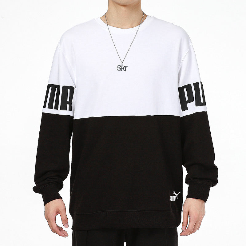 PUMA Colorblock Alphabet Round Neck Pullover Black White 847722-02