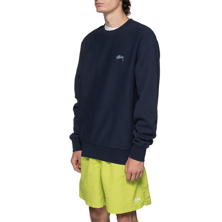Men's Stussy Stock Logo logo Fleece Lined Round Neck Navy Blue 118310NAVY