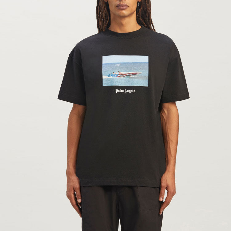 Palm Angels Getty Speedboat Tee 'Black White' PMAA001S23JER0031001
