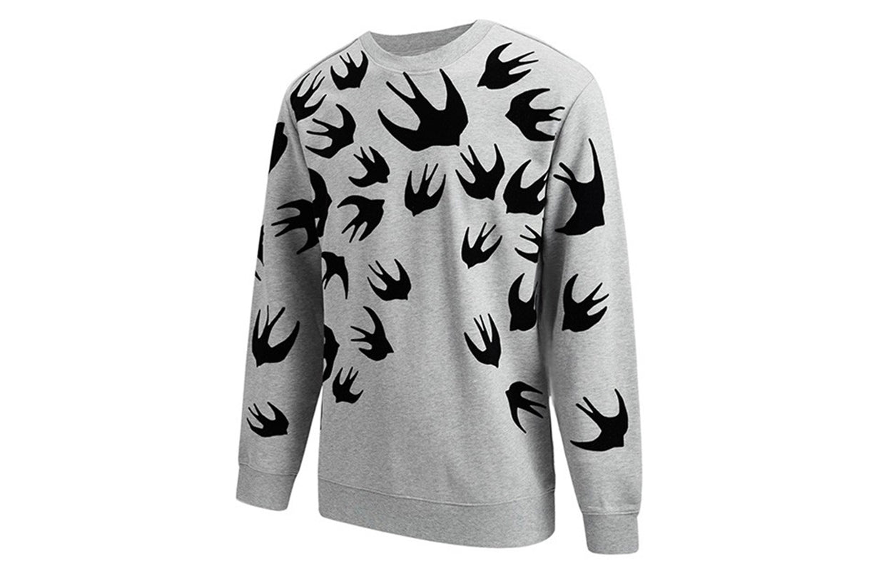 Men's McQ Alexander McQueen Printing Long Sleeves Round Neck Gray 545415-RLT87-1225