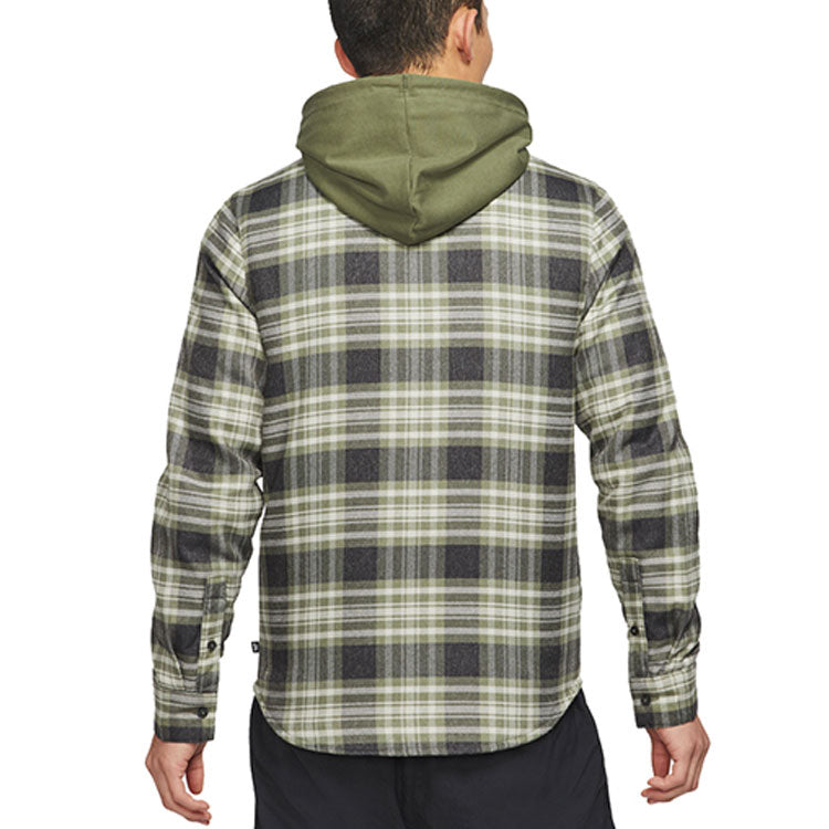 Nike SB Skateboard flannel Skateboard Plaid Contrasting Colors Hooded Jacket Olive Green CK5318-222