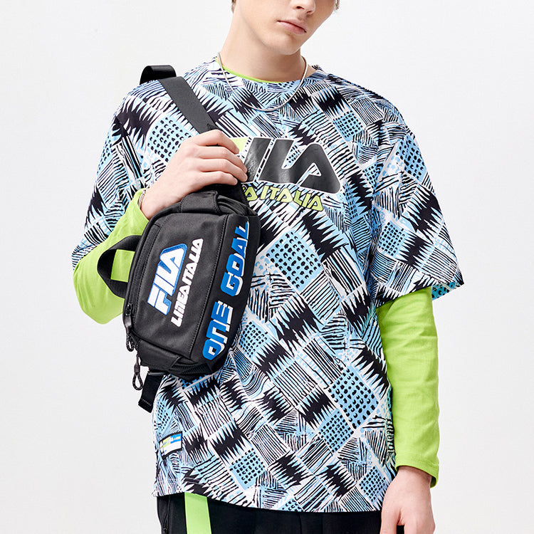 Men's FILA FUSION Full Print Pattern Loose Knit Short Sleeve T11M125103F-RB