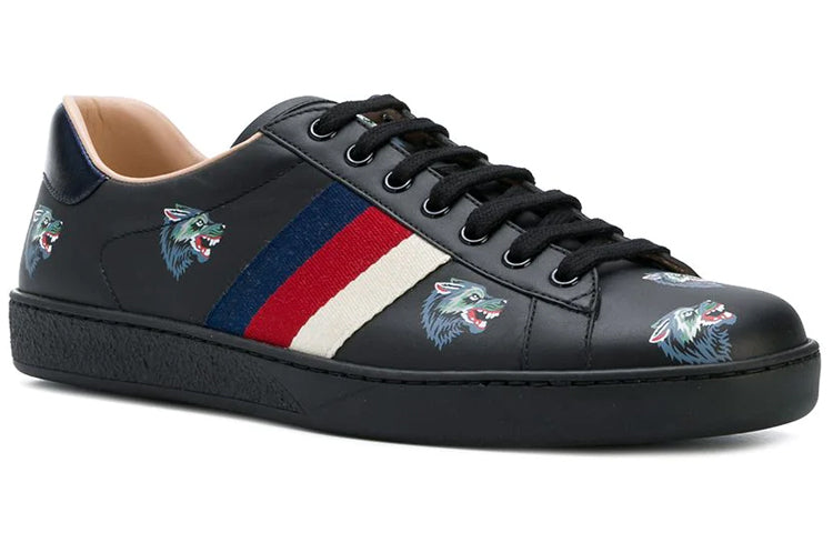Gucci Wolf Pattern Casual Skate Shoes 'Black' 386750-0H810-1162