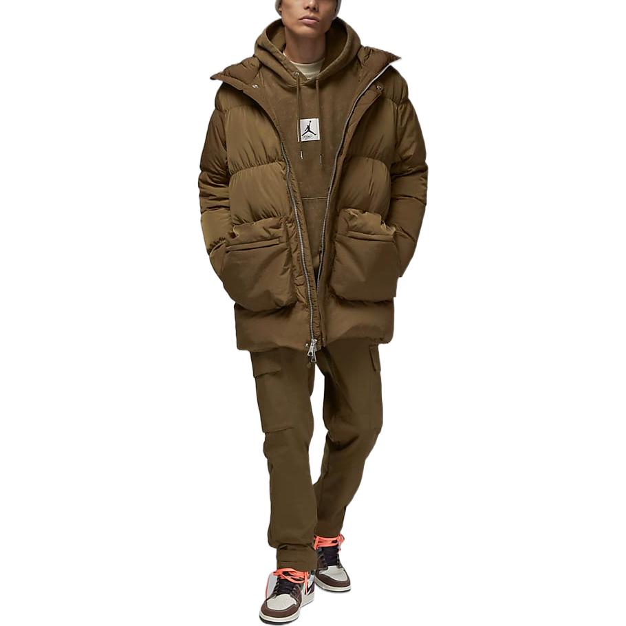 Air Jordan Logo Zipper Mid-Length Down Jacket Men's Green DQ7347-385