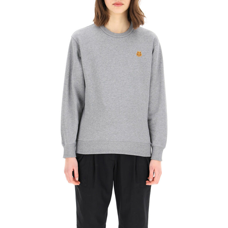 (WMNS) KENZO SS21 Small Tiger Head Logo Embroidered Pattern Round Neck Long Sleeves Hoodie Gray FB52SW8204ML-95