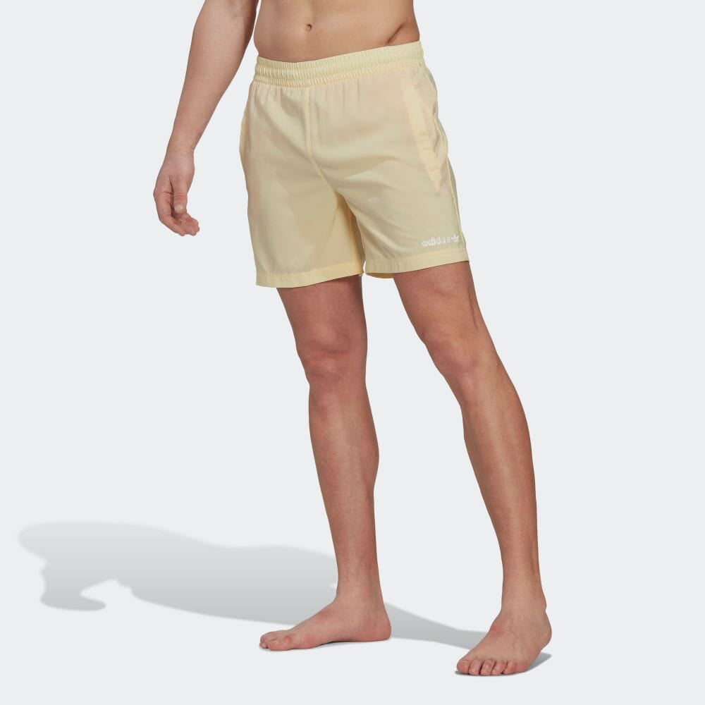 Men's adidas originals Logo Embroidered Elastic Waistband Straight Shorts Yellow HR7904