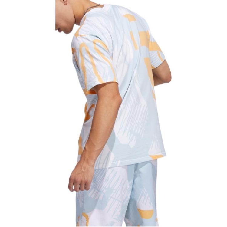 adidas originals Pattern Full Print Round Neck Casual Short Sleeve Light Blue HC2131