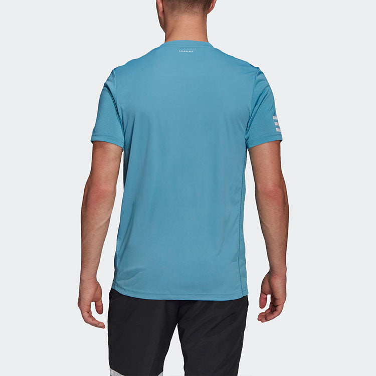 adidas Stripe Round Neck Pullover Logo Printing Solid Color Short Sleeve Light Blue GL5404