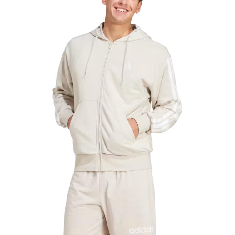 adidas Essentials 3-Stripes French Terry Full-Zip Jacket Asia Sizing 'Beige' JE6340