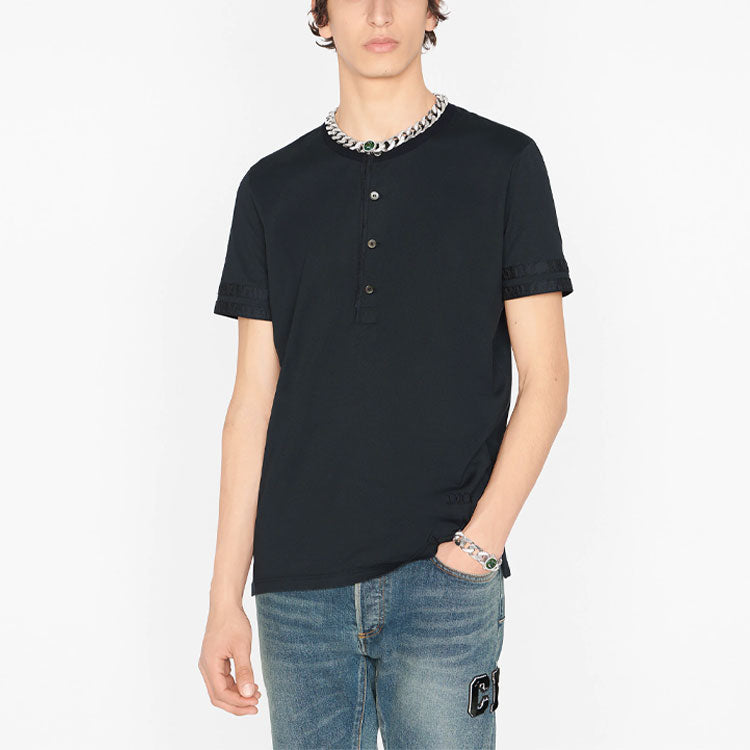 Men's DIOR FW21 Solid Color Round Neck Short Sleeve Navy Blue T-Shirt 193J634A0677-C585