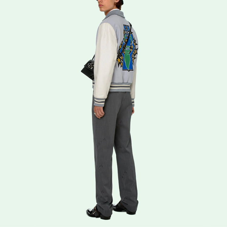 Off-White SS21 Pattern Printing aviator Jacket Blue OMJA059R21LEA0014155