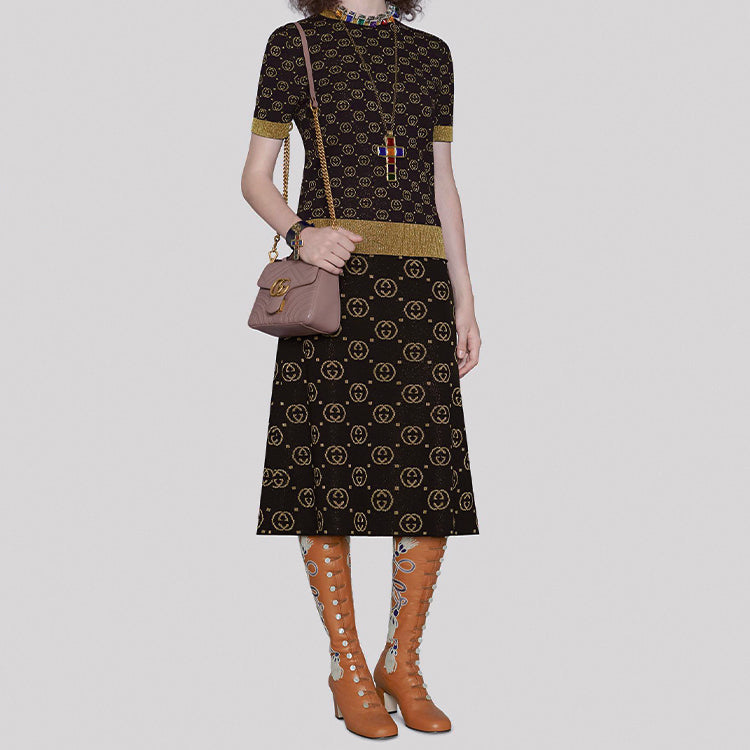 (WMNS) Gucci Gg Jacquard Crewneck Wool Knitted Top For Black 554995-XKAHT-1815