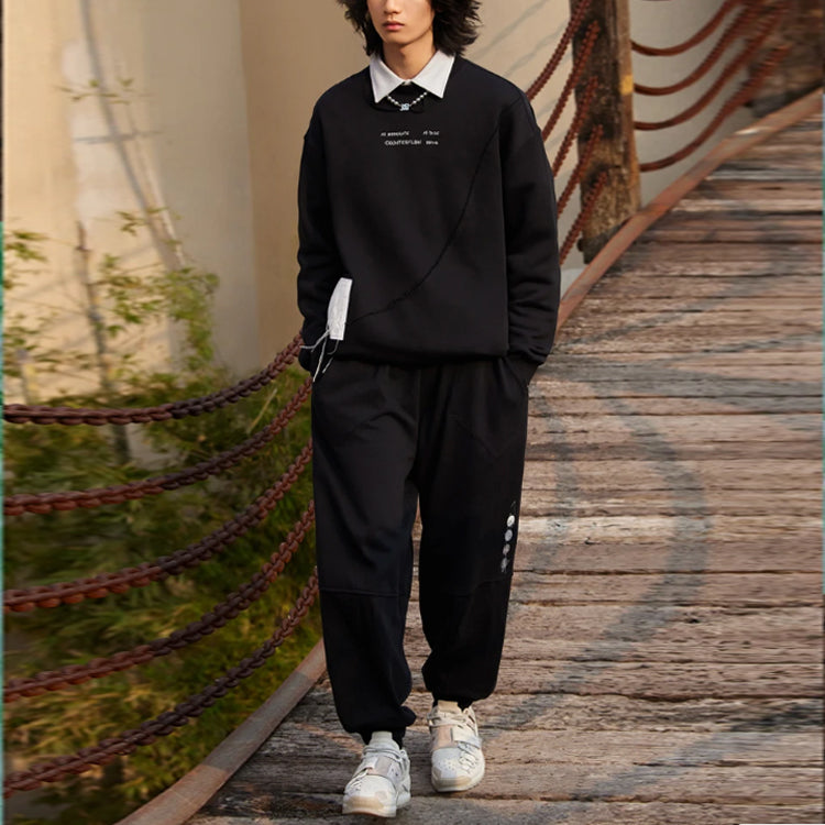Li-Ning CF Sports Living Series Alphabet Embroidered Loose Round Neck Pullover 'Black' AWDS595-2
