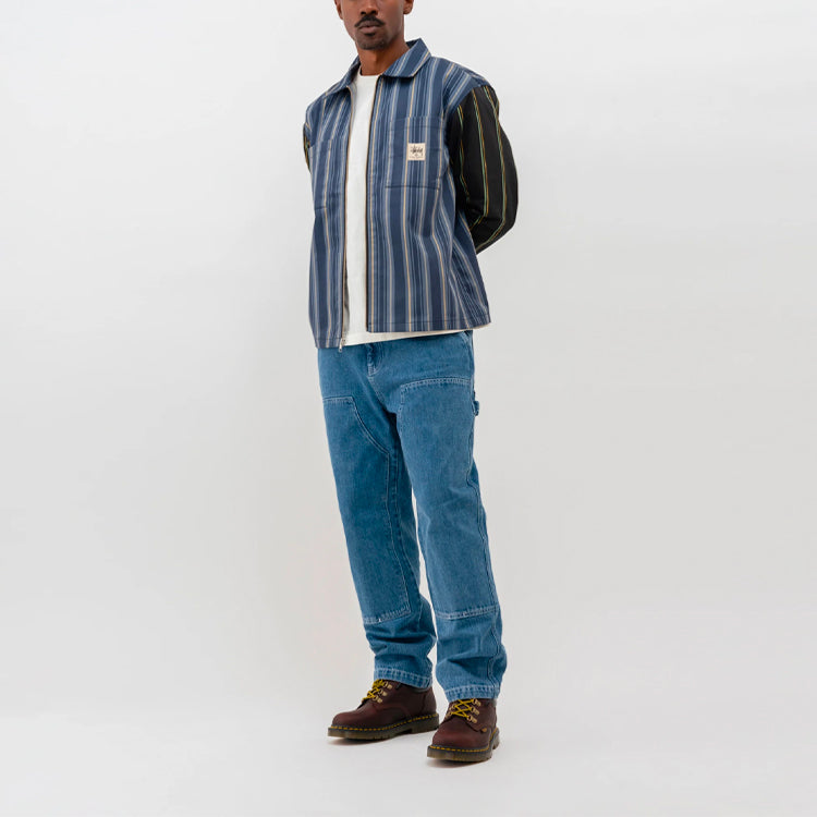 Stussy Mix Stripe Zip Up Work Jacket 'Blue Black' 1110168