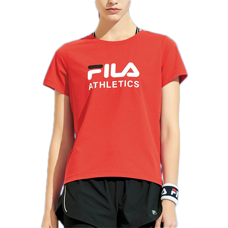 (WMNS) FILA Alphabet Logo Printing Round Neck Short Sleeve Red A11W011130F-RD
