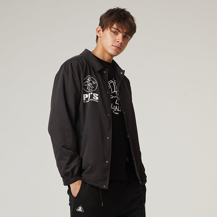 PJs Vigor Surf Small Printing Series Loose Casual Alphabet lapel Jacket Unisex Black 20SSJK1004-P