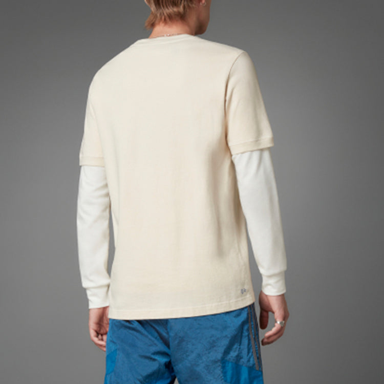 adidas originals Bluev. Grp Tee Snow Mountain Alphabet Pattern Round Neck Sports Short Sleeve Beige HC7587