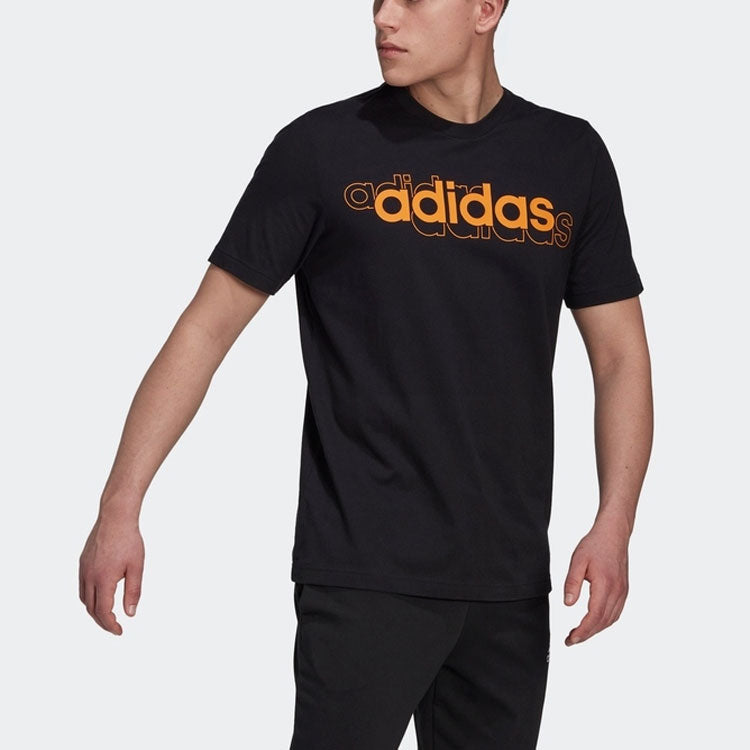 adidas Casual Sports Round Neck Logo Solid Color Short Sleeve Black HG3628