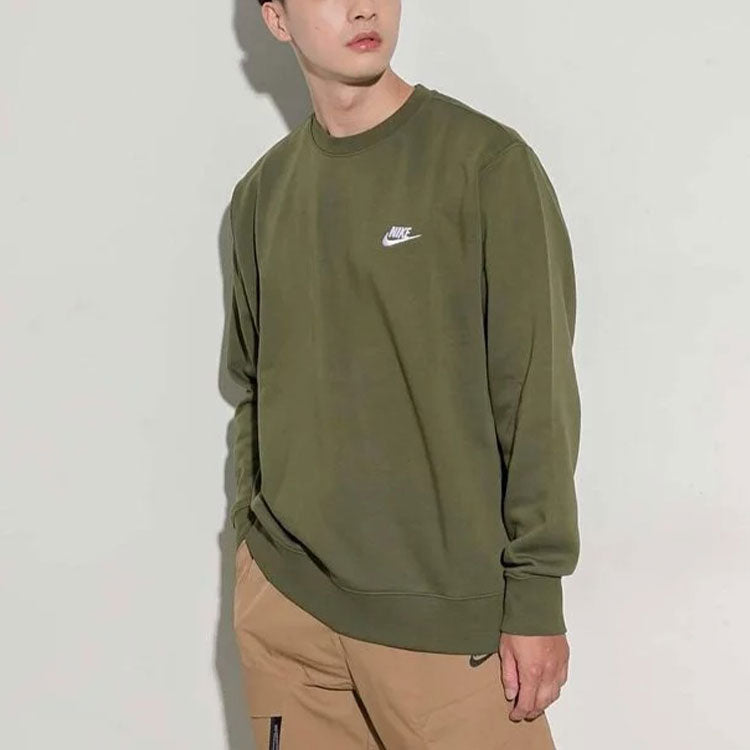 Men's Nike Solid Color Logo Embroidered Sports Round Neck Pullover Long Sleeves Green BV2663-327