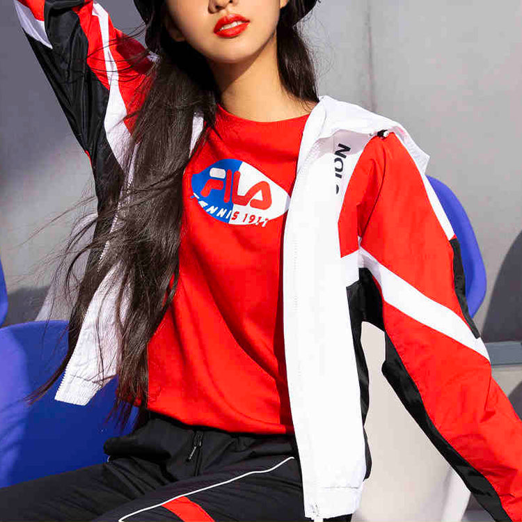 Fila FUSION Splicing Contrasting Colors Loose Sports Woven Hooded Jacket Red T11W111706F-RD